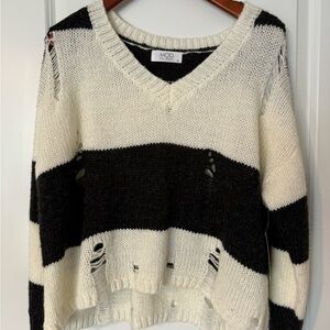 Women's Black and White Striped Sweater